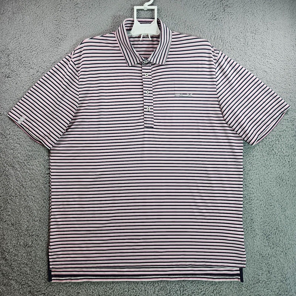 RLX Ralph Lauren Polo Shirt Men‎ Size XL Wicking Short Sleeve Pink Black Striped